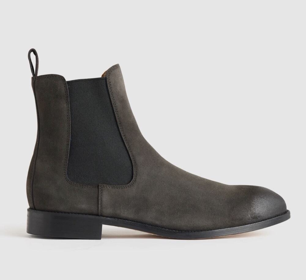 NEW Quince Charcoal Calfskin Leather Dress Chelsea Boot•Men 8.5• Suede Grey $160